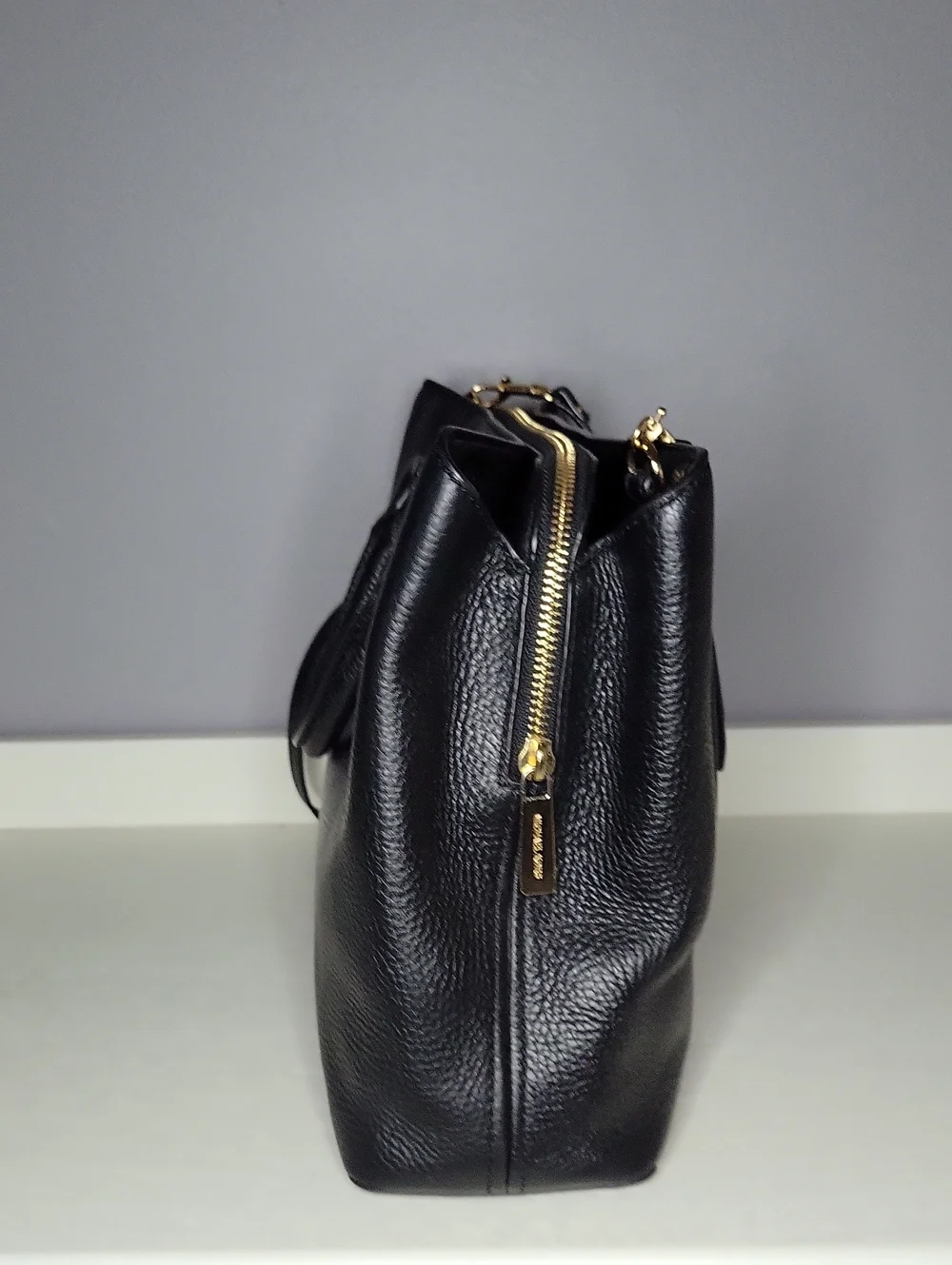 Michael Kors Black Camille Pebbled  Leather Satchel